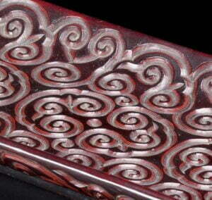 Detail of a tixi lacquer tray, Ming dynasty, 16th century, 31.7cm long.