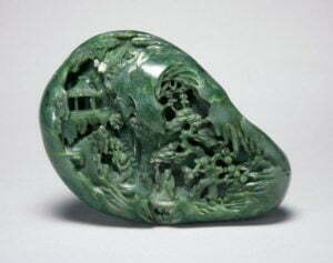 Green jade boulder, Qing Dynasty, 18th century, 15.8cm long.Fitzwilliam Museum, Reginald R. Cory Bequest.
