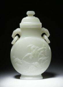 White Jade vase and cover, Qing Dynasty, Qianlong Period. Victoria and Albert Museum, Salting bequest.